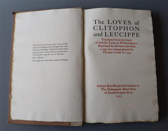 Achilles, Tatius - The Love of Clitophon and Leucippe, one of 498 on Batchelors Kelmscott handmade paper,